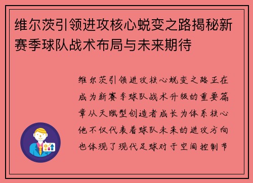 维尔茨引领进攻核心蜕变之路揭秘新赛季球队战术布局与未来期待